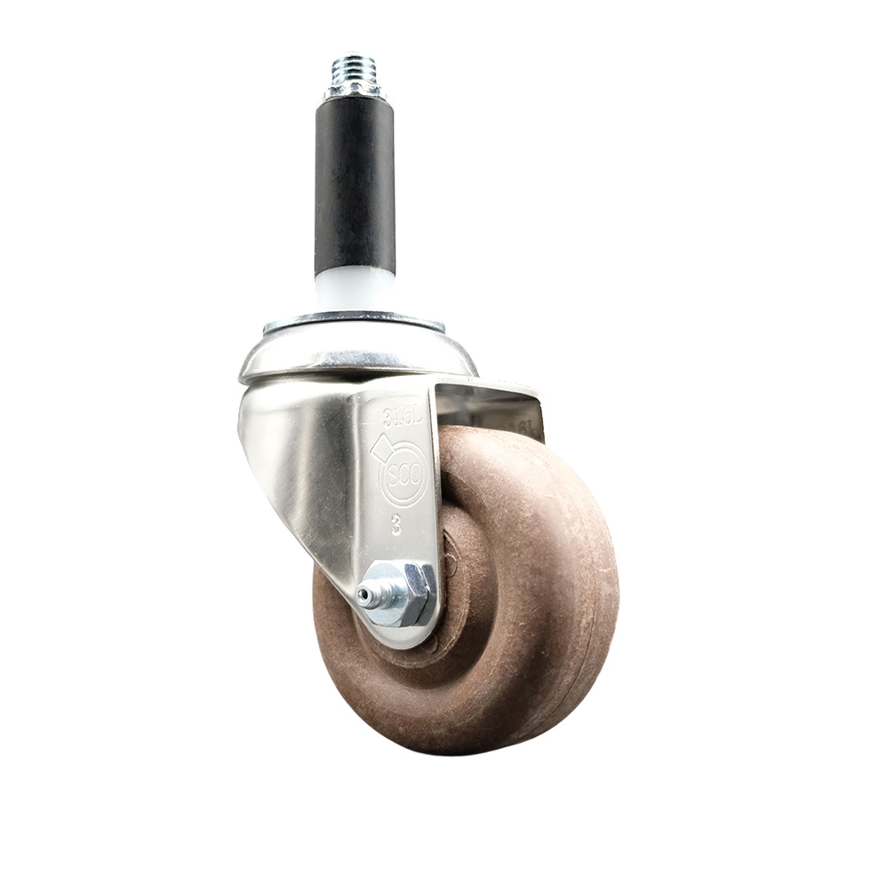 High Temperature Glass Filled Nylon Swivel Stem Caster with 3 in. Brown Caster Wheel, 0.75 in. Expanding Stem - 316 Stainless Steel Caster