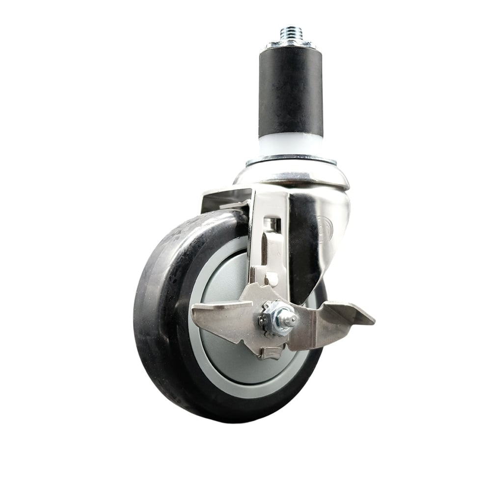 Polyurethane Swivel Stem Caster with 4 in. Black Caster Wheels & Top Lock Brake, 1.5 in. Expanding Stem - 316 Stainless Steel Caster
