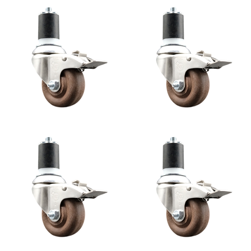 High Temperature Glass Filled Nylon Swivel Stem Caster with 3 in. Caster Wheel, 1.75 in. Expanding Stem - 316 Stainless Steel Caster - Set of 4