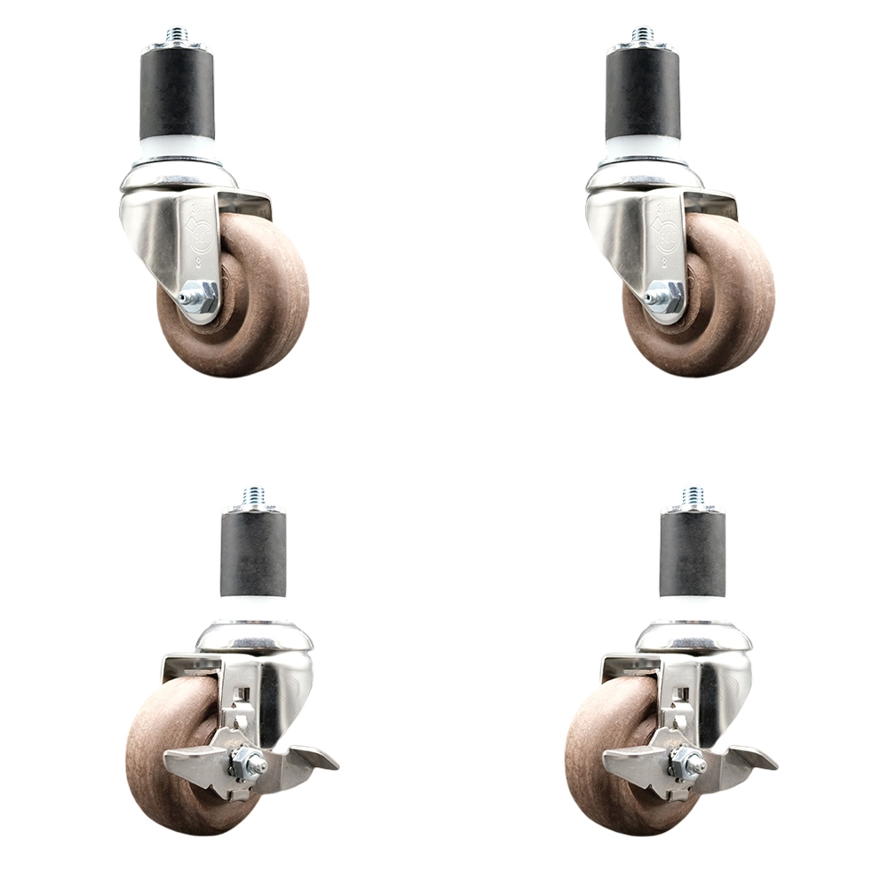 High Temperature Glass Filled Nylon Swivel Stem Caster with 3 in. Caster Wheel, 1.75 in. Expanding Stems - 316 Stainless Steel Caster - Set of 4