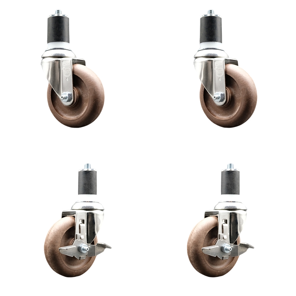 High Temperature Glass Filled Nylon Swivel Stem Caster with 4 in. Caster Wheel, 1.87 in. Expanding Stems - 316 Stainless Steel Caster - Set of 4