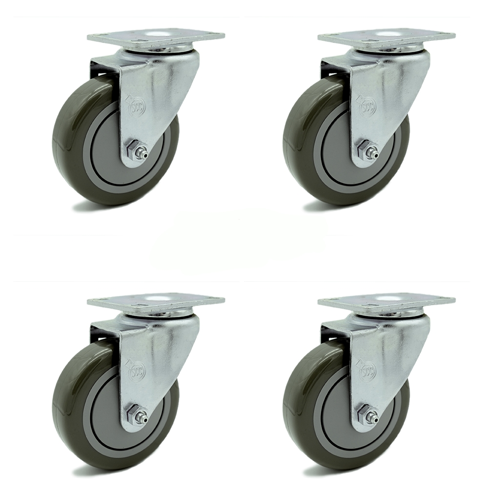 SCC-20S414-PPUB-TP2-4 Swivel Caster with 4 in. Gray Polyurethane Wheel 3.13 x 4.13 in. Overall Top Plate - Set of 4