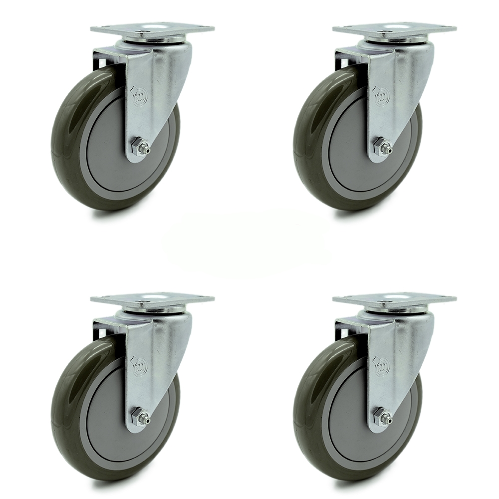 SCC-20S514-PPUB-TP2-4 Swivel Caster with 5 in. Gray Polyurethane Wheel 3.13 x 4.13 in. Overall Top Plate - Set of 4