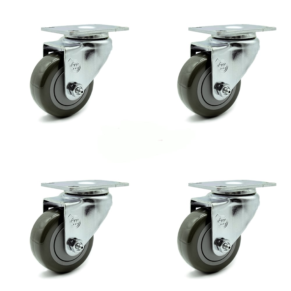 SCC-20S314-PPUB-TP3-4 Swivel Caster with 3 in. Gray Polyurethane Wheel 4 x 4.5 in. Overall Top Plate - Set of 4