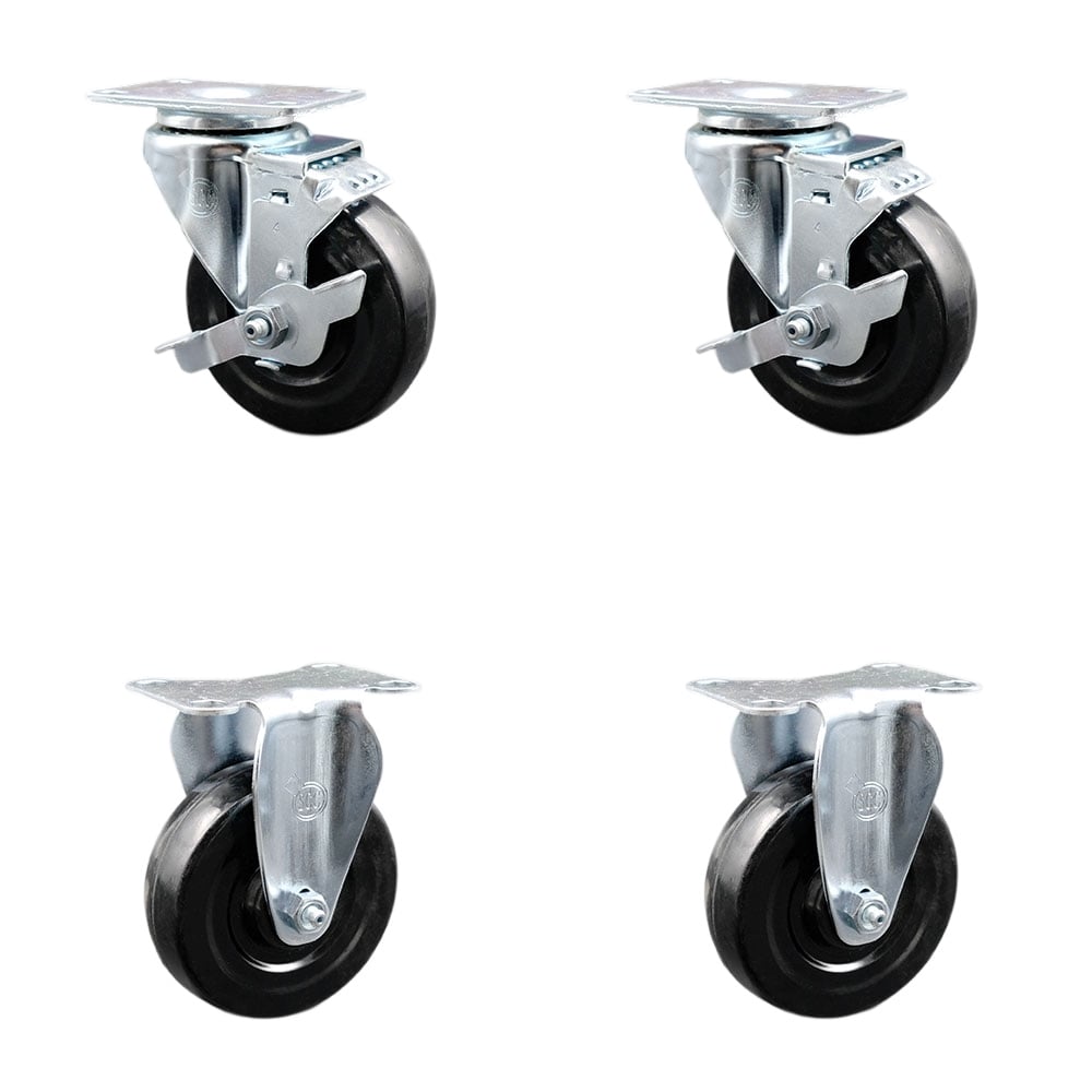 Swivel Caster Set - Hard Rubber - 4 in. Wheels - 1200 lbs Capacity
