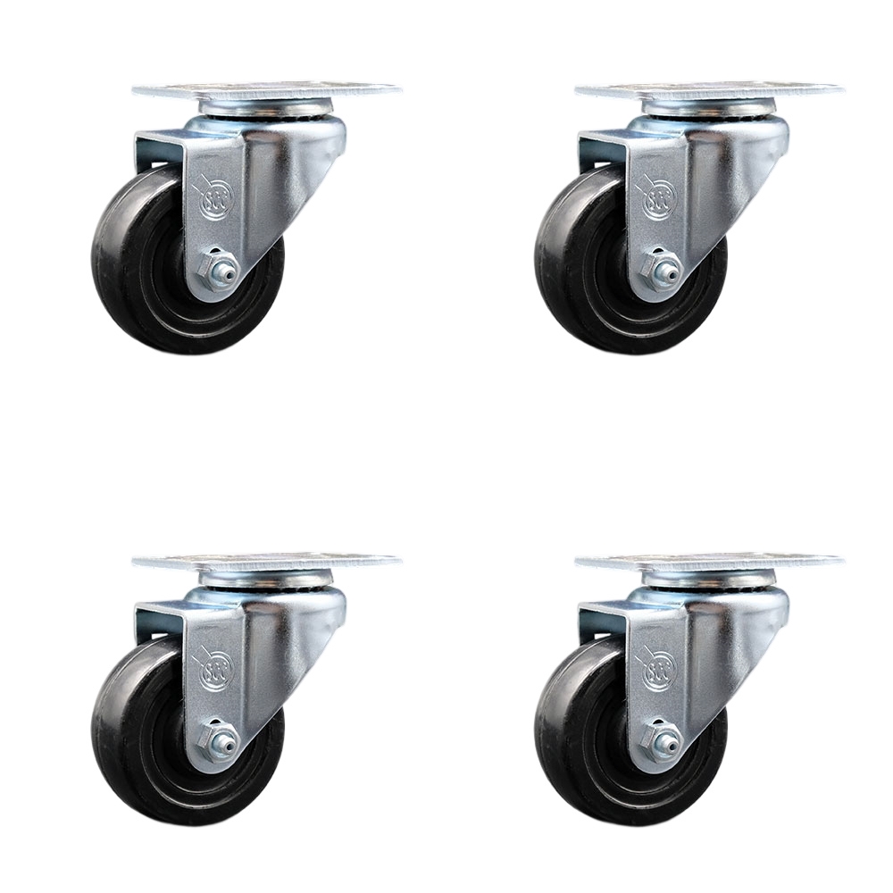 Swivel Casters - Hard Rubber - Set of 4 - 275 lbs Capacity
