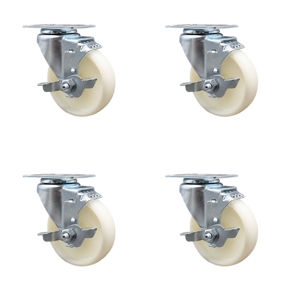 Swivel Caster - Black - 4 in. - Set of 4 - Top Lock Brakes