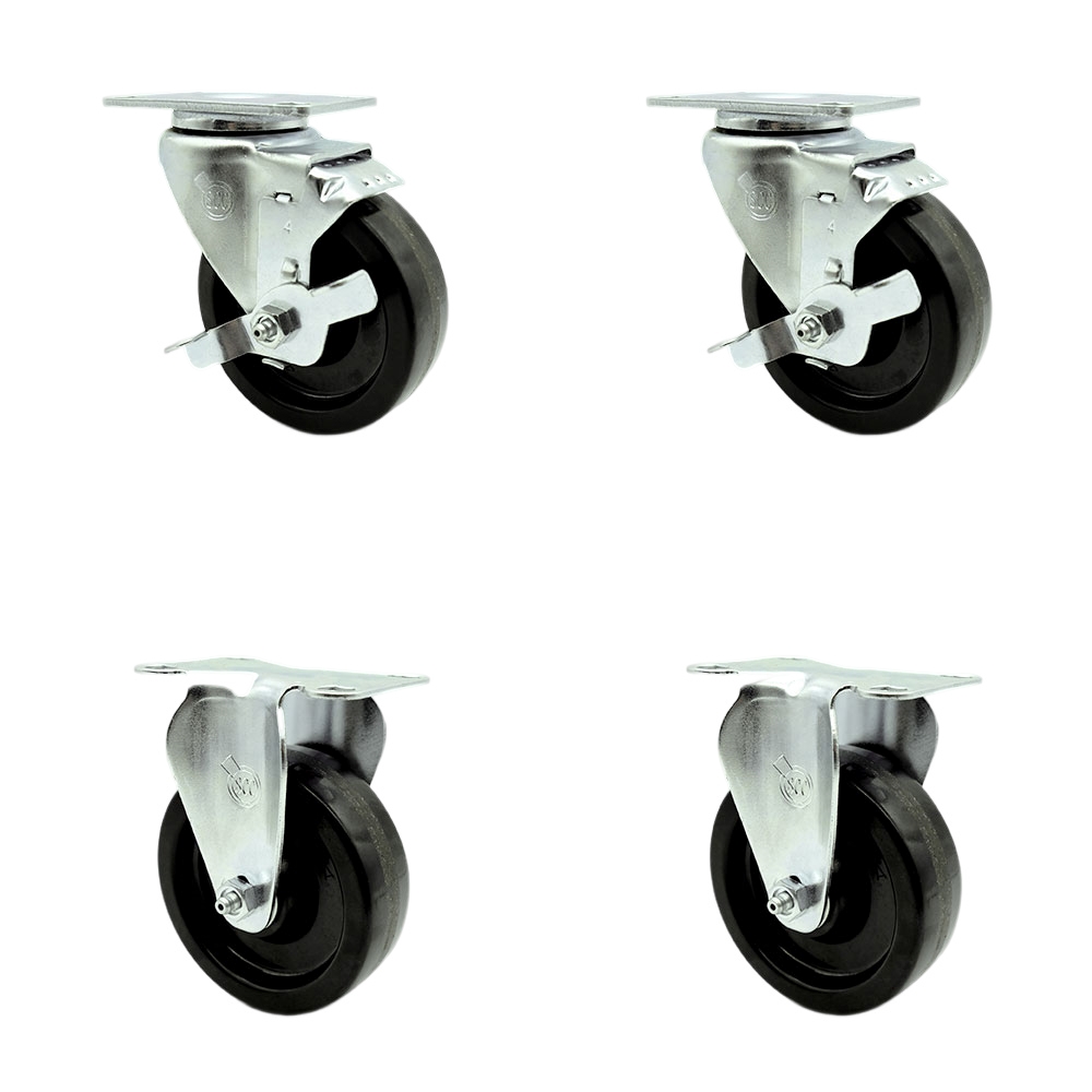 Swivel Caster Set - 4 in. Phenolic Wheels - 1200 lbs Capacity