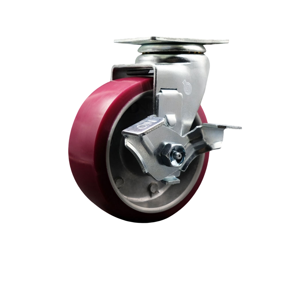 SCC-20S520-PAR-TLB Swivel Top Plate Caster Maroon 5 in. by 2 in. Polyurethane on Aluminum Wheel Roller Bearing