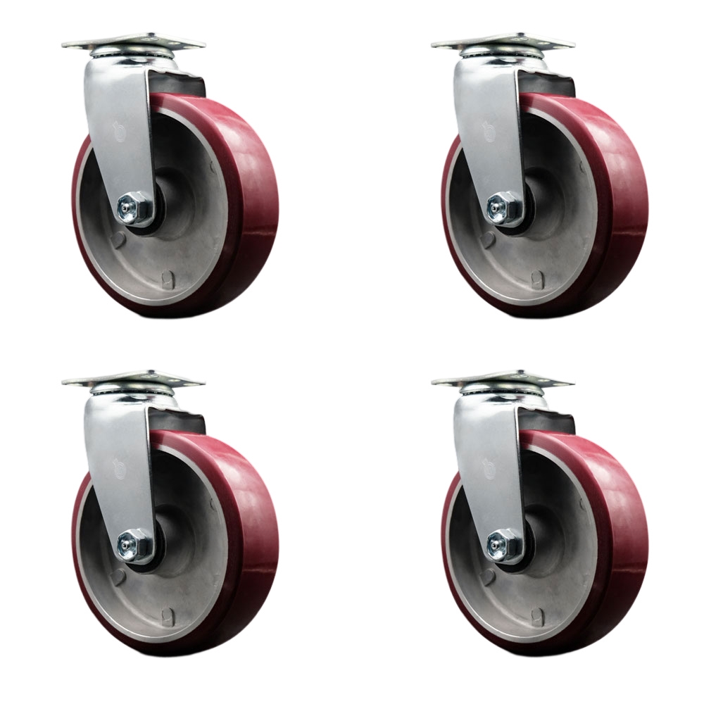 SCC-20S620-PAR-4 Swivel Top Plate Caster Set Maroon 6 in. by 2 in. Polyurethane on Aluminum Wheel Roller Bearing