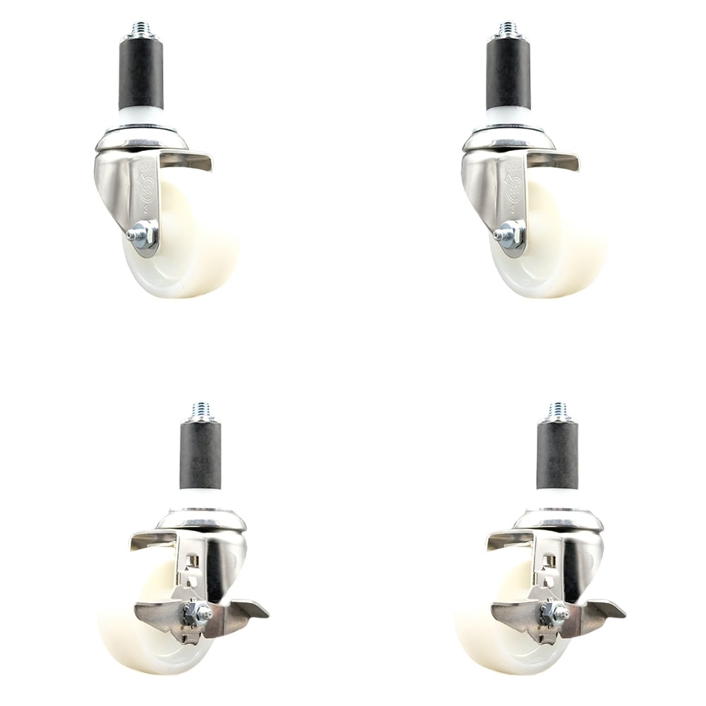 Nylon Swivel Stem Caster with 3 in. Caster Wheels, 1.38 in. Expanding Stems - 316 Stainless Steel Casters - Set of 4