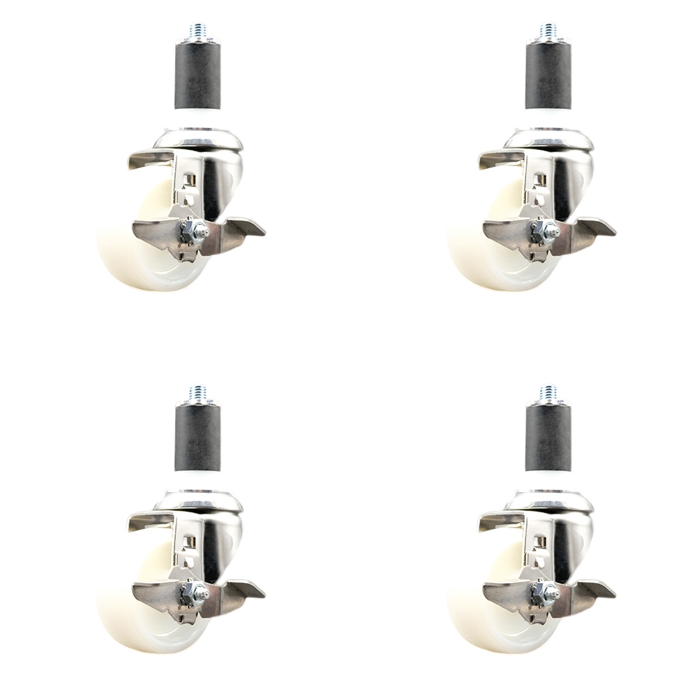 Nylon Swivel Stem Caster with 3 in. Caster Wheels, 1.5 in. Expanding Stems - 316 Stainless Steel Casters - Set of 4