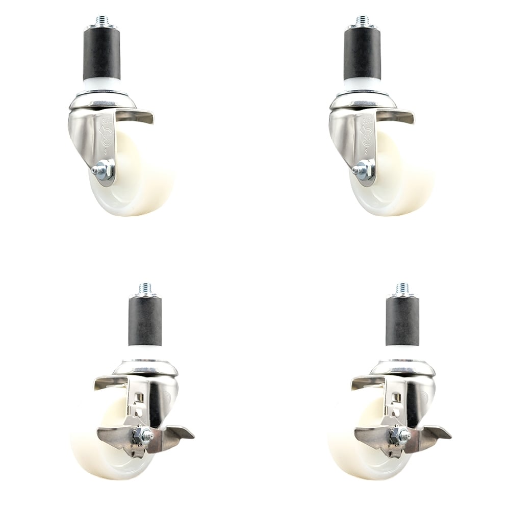 Nylon Swivel Stem Caster with 3 in. Caster Wheels, 1.5 in. Expanding Stems - 316 Stainless Steel Casters - Set of 4