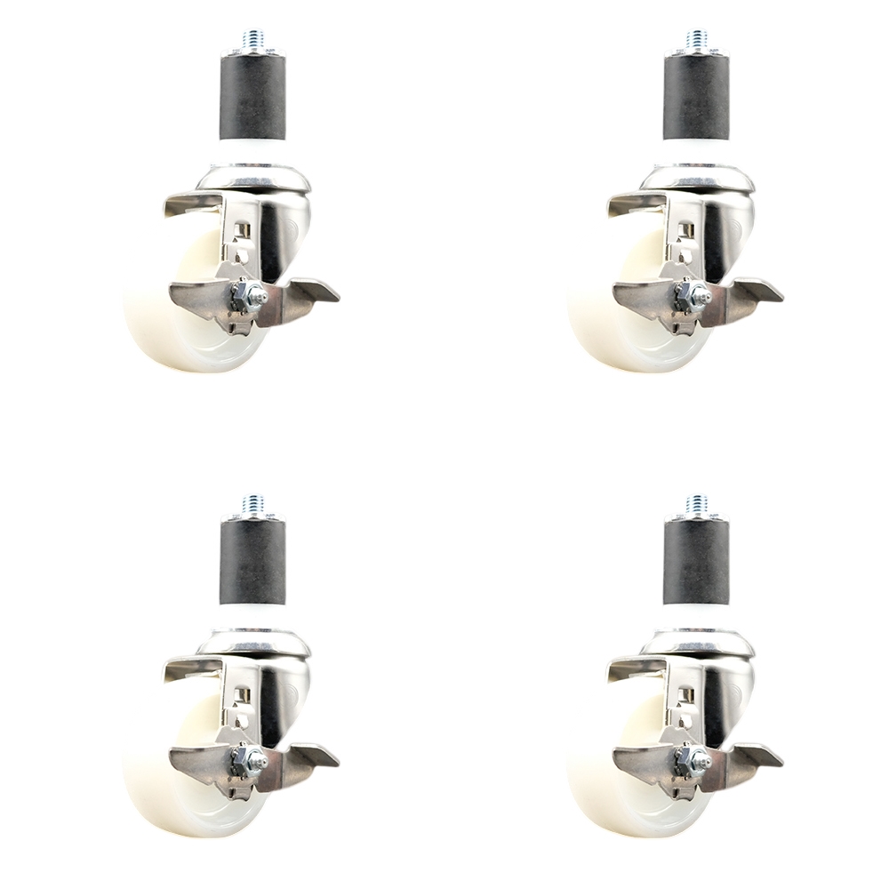 Nylon Swivel Stem Caster with 3 in. Caster Wheels, 1.75 in. Expanding Stems - 316 Stainless Steel Casters - Set of 4