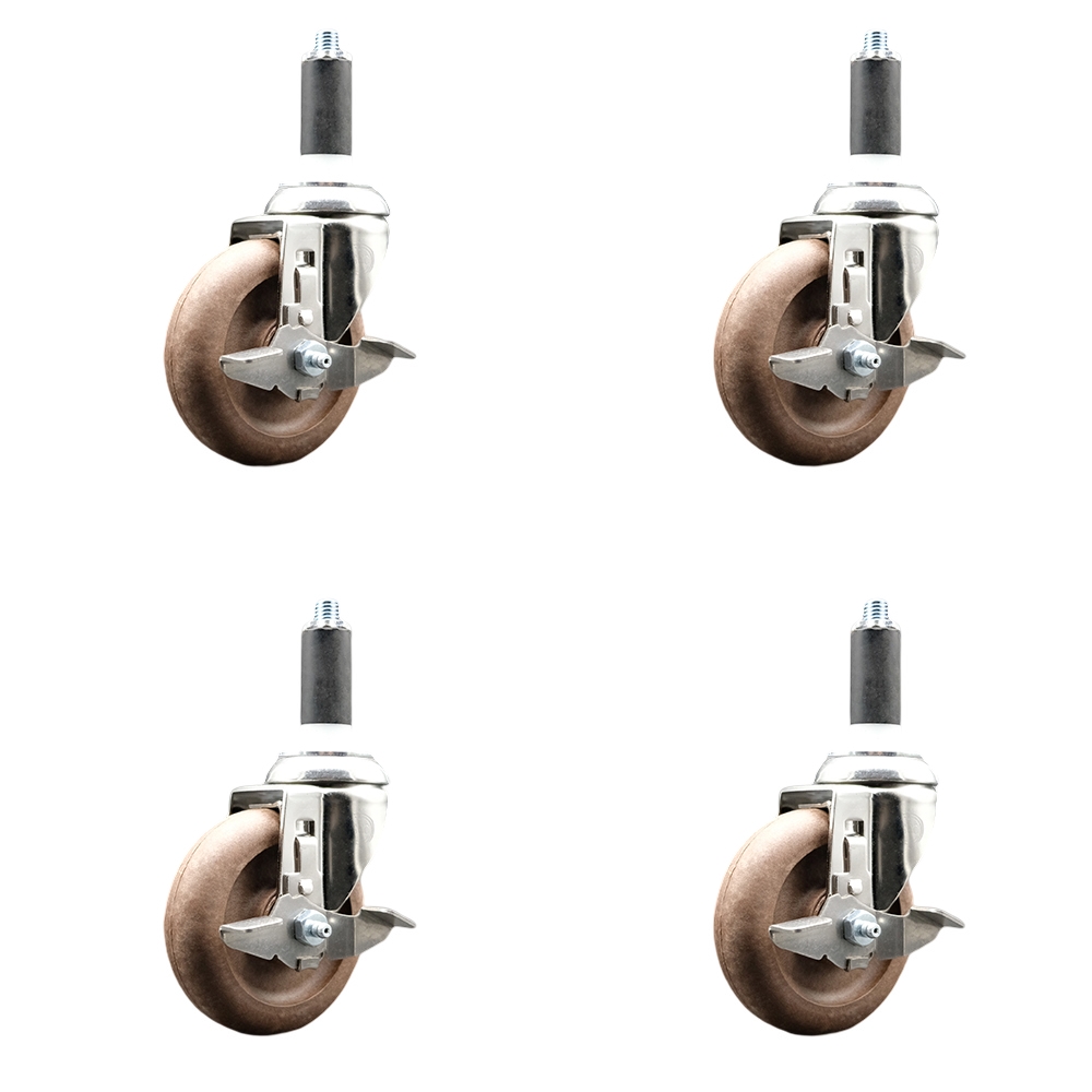 High Temperature Glass Filled Nylon Swivel Stem Caster with 4 in. Caster Wheel, 1 in. Expanding Stems - 316 Stainless Steel Casters - Set of 4