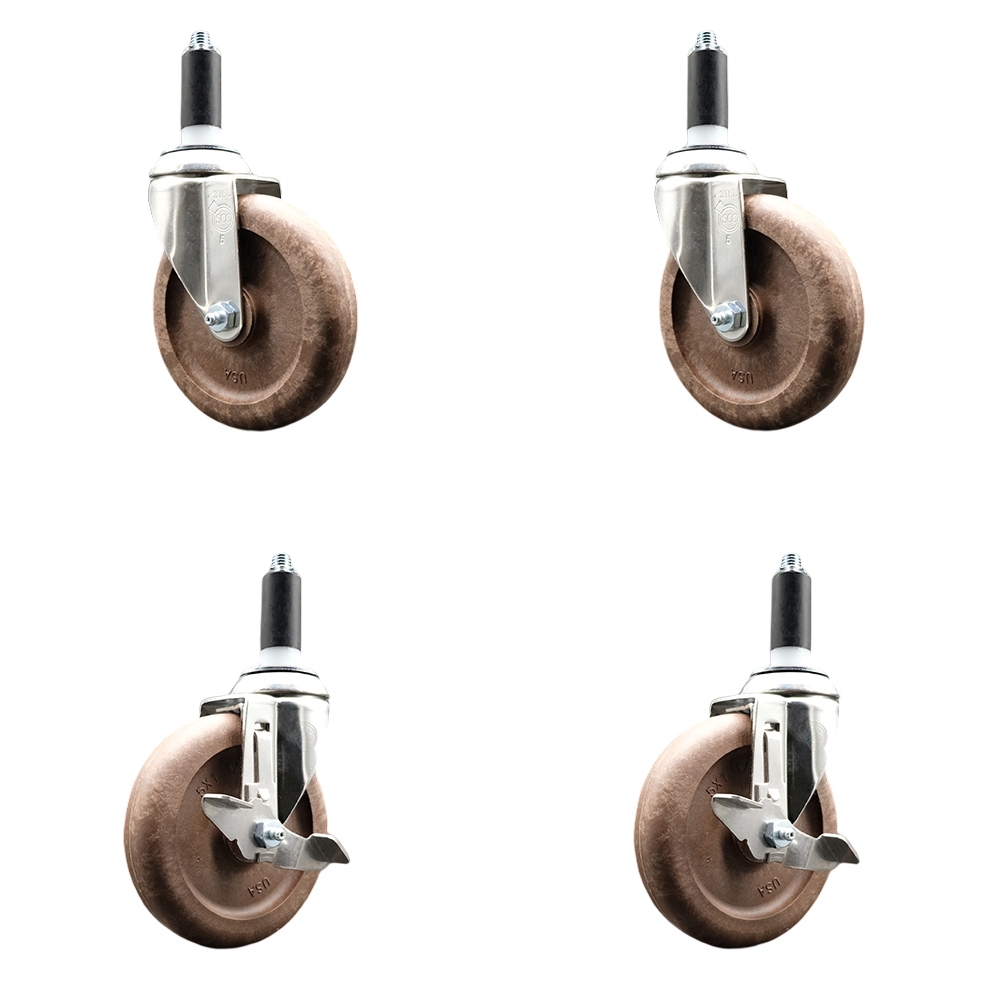 High Temperature Glass Filled Nylon Swivel Stem Caster with 5 in. Caster Wheel, 1 in. Expanding Stems - 316 Stainless Steel Casters - Set of 4