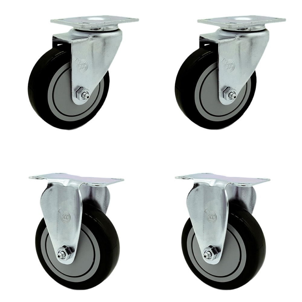 SCC-20S414-PPUB-BLK-TP2-2-R-2 Swivel Caster with 2 Rigid Casters 4 in. Black Polyurethane Wheel 3.13 x 4.13 in. Overall Top Plate - Set of 4