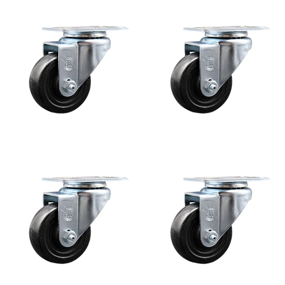 SCC-20S314-HRS-TP2-4 Swivel Caster with 3 in. Hard Rubber Wheel 3.13 x 4.13 in. Overall Top Plate - Set of 4
