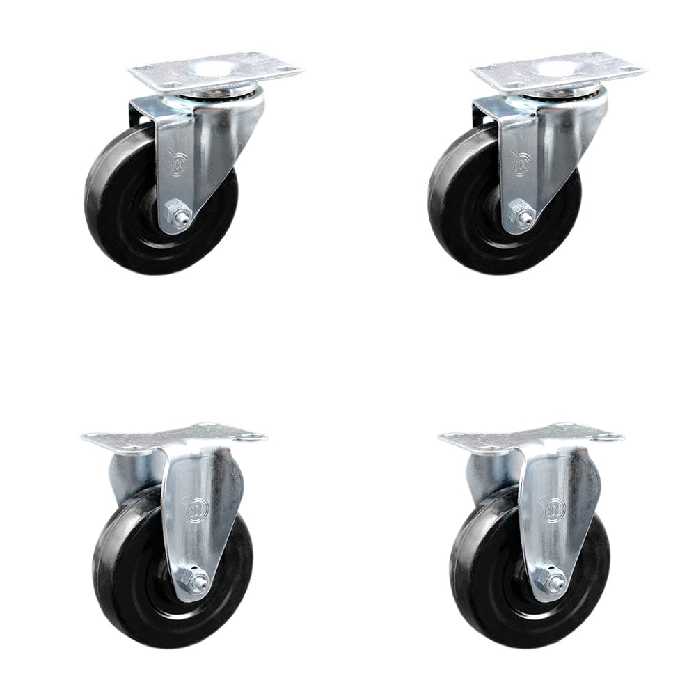 SCC-20S414-HRS-TP3-2-R-2 Swivel Caster with 2 Rigid Casters 4 in. Hard Rubber Wheel 4 x 4.5 in. Overall Top Plate - Set of 4