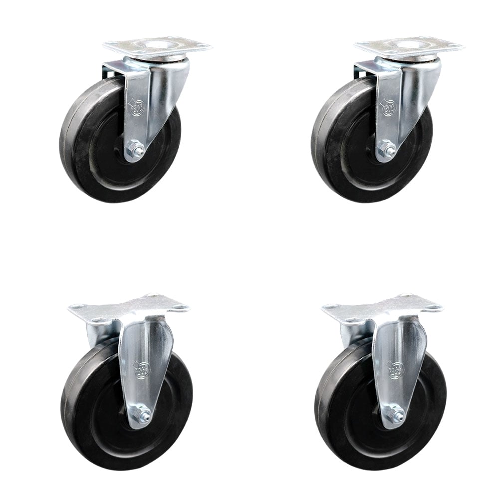 Swivel & Rigid Caster Set - Hard Rubber Wheels - 5 in.