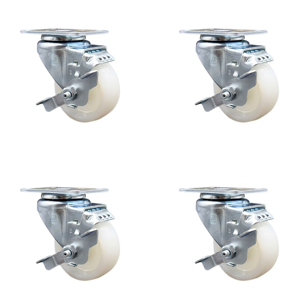 SCC-20S314-NYS-TLB-TP3-4 Swivel Caster with Brakes & 3 in. Nylon Wheel 4 x 4.5 in. Overall Top Plate - Set of 4