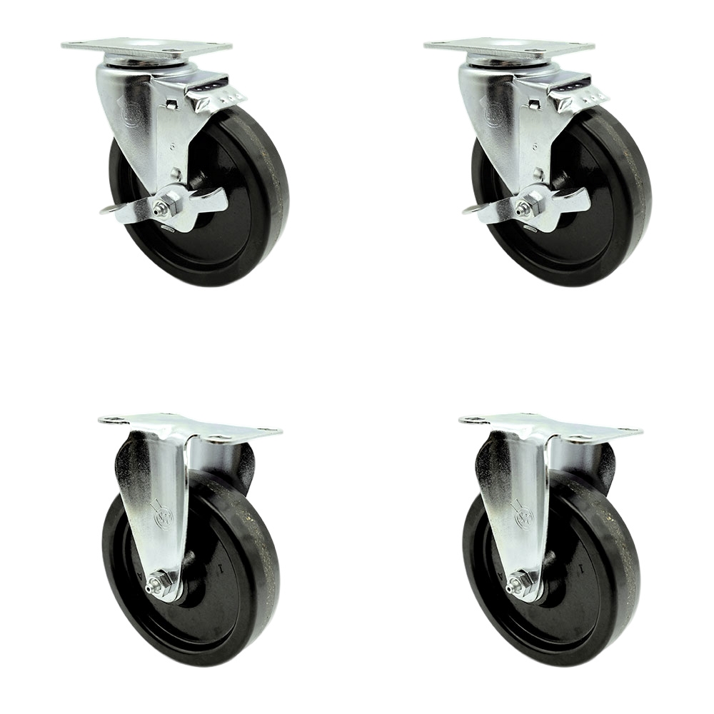 Swivel Caster Set - 5 in. Phenolic Wheels - 4 Pack - High Load Capacity