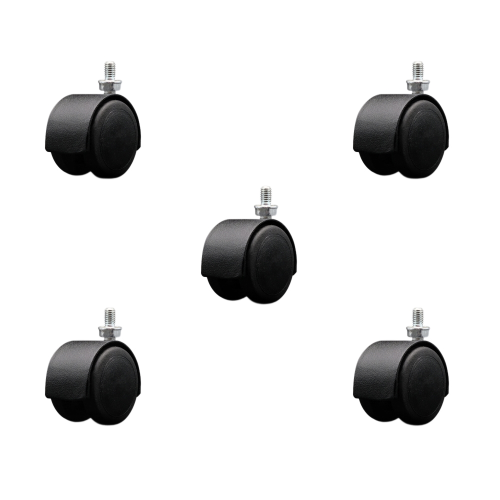 SCC-TS02S50D-NYU-FB-5161812-5 2 in. Floor Safe Flat Black Metal Hooded Twin Office Chair Wheel 0.31 in. 18 TPI x 0.5 in. Threaded Stems - Set of 5