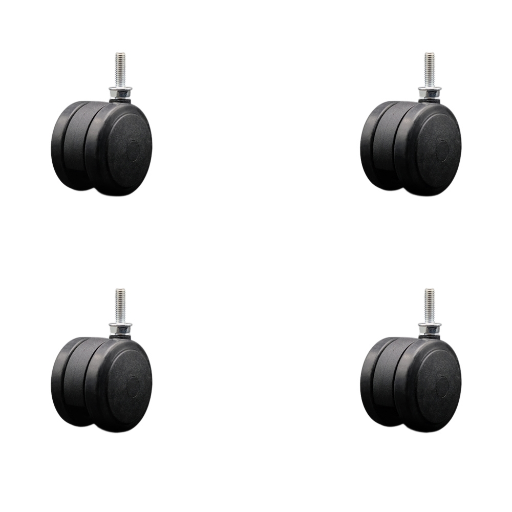 2.38 in. Floor Safe Office Chair Wheels Black Non-Marking Thermoplastic Rubber Twin Wheels 0.31 in. - 18 TPI x 1 in. Threaded Stems - Set of 4