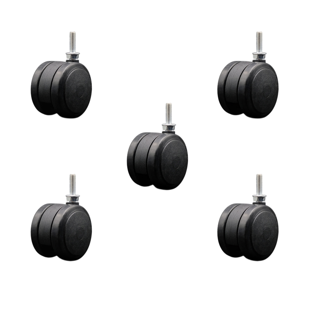 2.38 in. Floor Safe Office Chair Wheels Black Non-Marking Thermoplastic Rubber Twin Wheels 0.31 in. - 18 TPI x 1 in. Threaded Stems - Set of 5