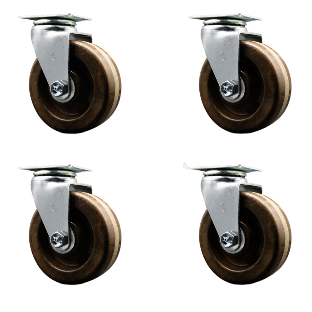 SCC-20S520-PHBZHT-4 Swivel Top Plate Caster Set Black 5 in. by 2 in. High Temperature Phenolic Wheel Bronze Bearing