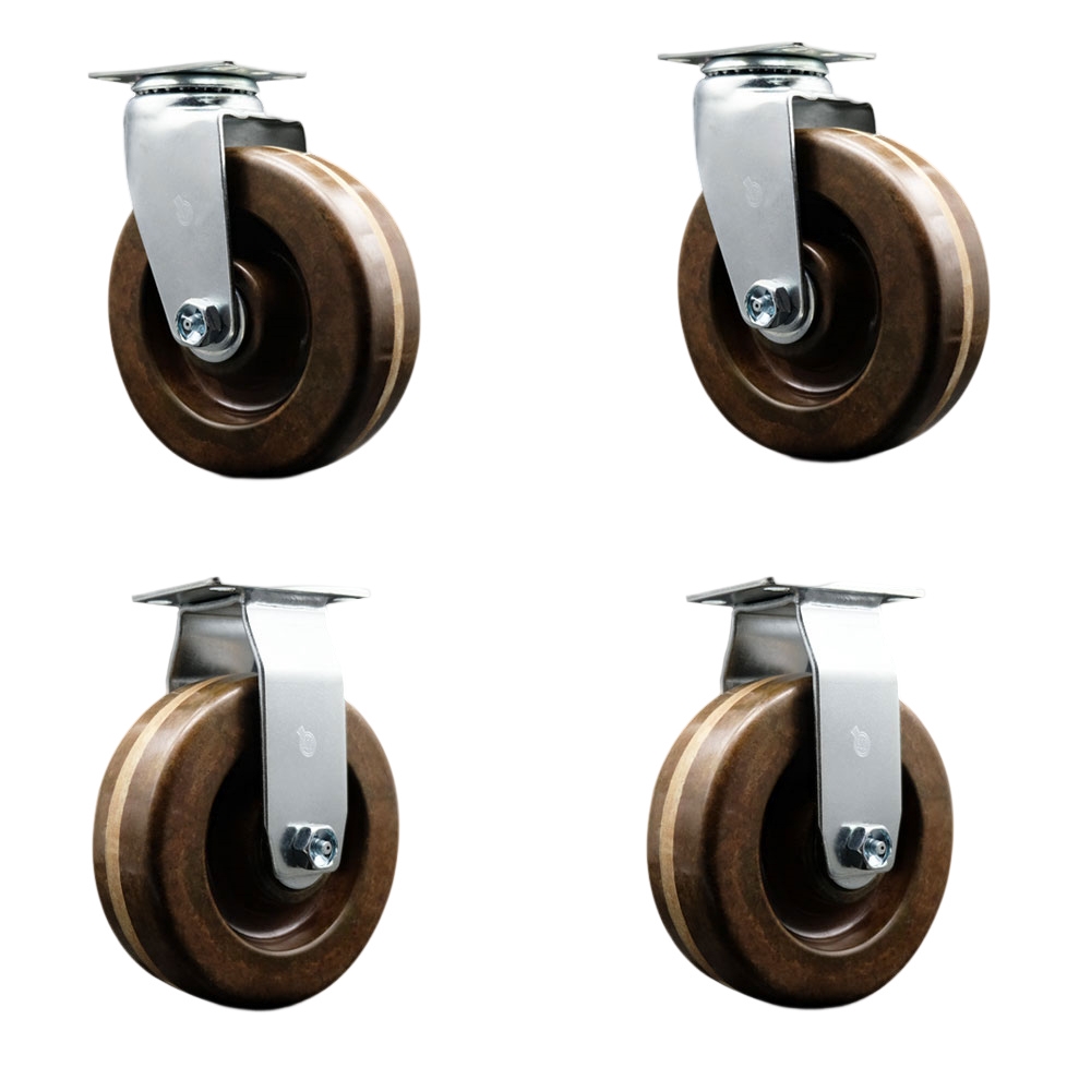 SCC-20S620-PHBZHT-2-R-2 Swivel & Rigid Plate Caster Set Black 6 in. by 2 in. High Temperature Phenolic Wheel Bronze Bearing