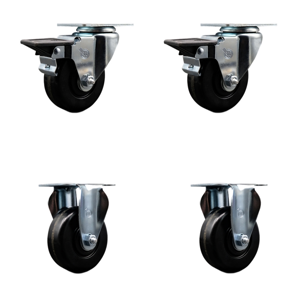 SCC-20S3514-PHR-PLB-2-R-2 Phenolic Swivel Top Plate Caster with 3.5 in. Black Wheels with Roller Bearings - Set of 4