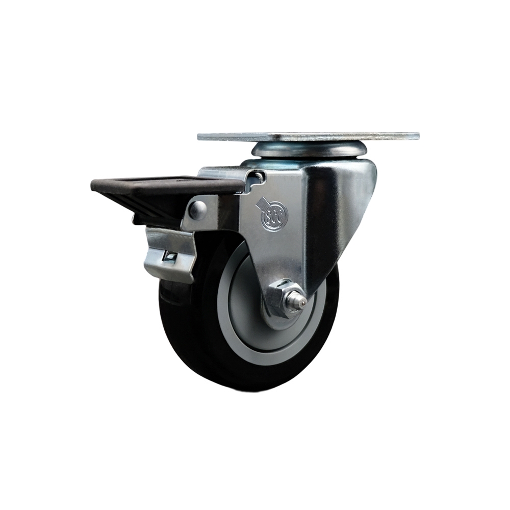 SCC-20S3514-PPUB-BLK-PLB Polyurethane Swivel Top Plate Swivel Caster with 3.5 in. Black Wheel & Posi Locking Brake