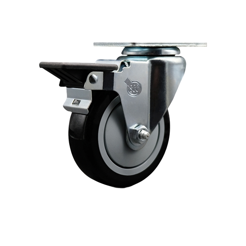SCC-20S414-PPUB-BLK-PLB Polyurethane Swivel Top Plate Swivel Caster with 4 in. Black Wheel & Posi Locking Brake