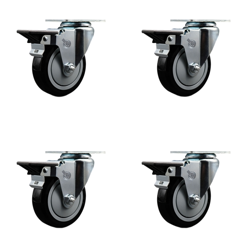 SCC-20S414-PPUB-BLK-PLB-4 Polyurethane Swivel Top Plate Caster with 4 in. Black Wheels - Set of 4