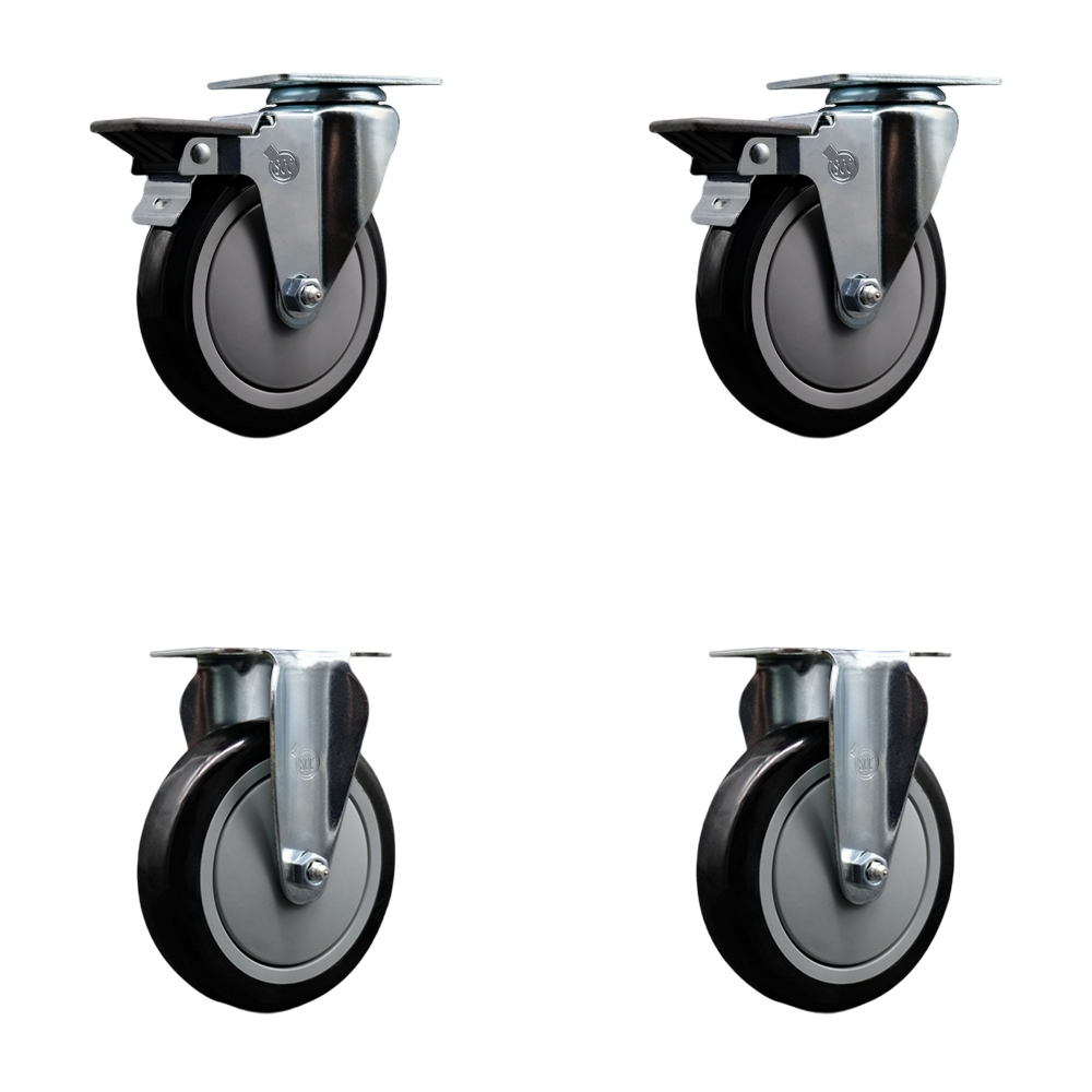 SCC-20S514-PPUB-BLK-PLB-2-R-2 Polyurethane Swivel Top Plate Caster with 5 in. Black Wheels - Set of 4