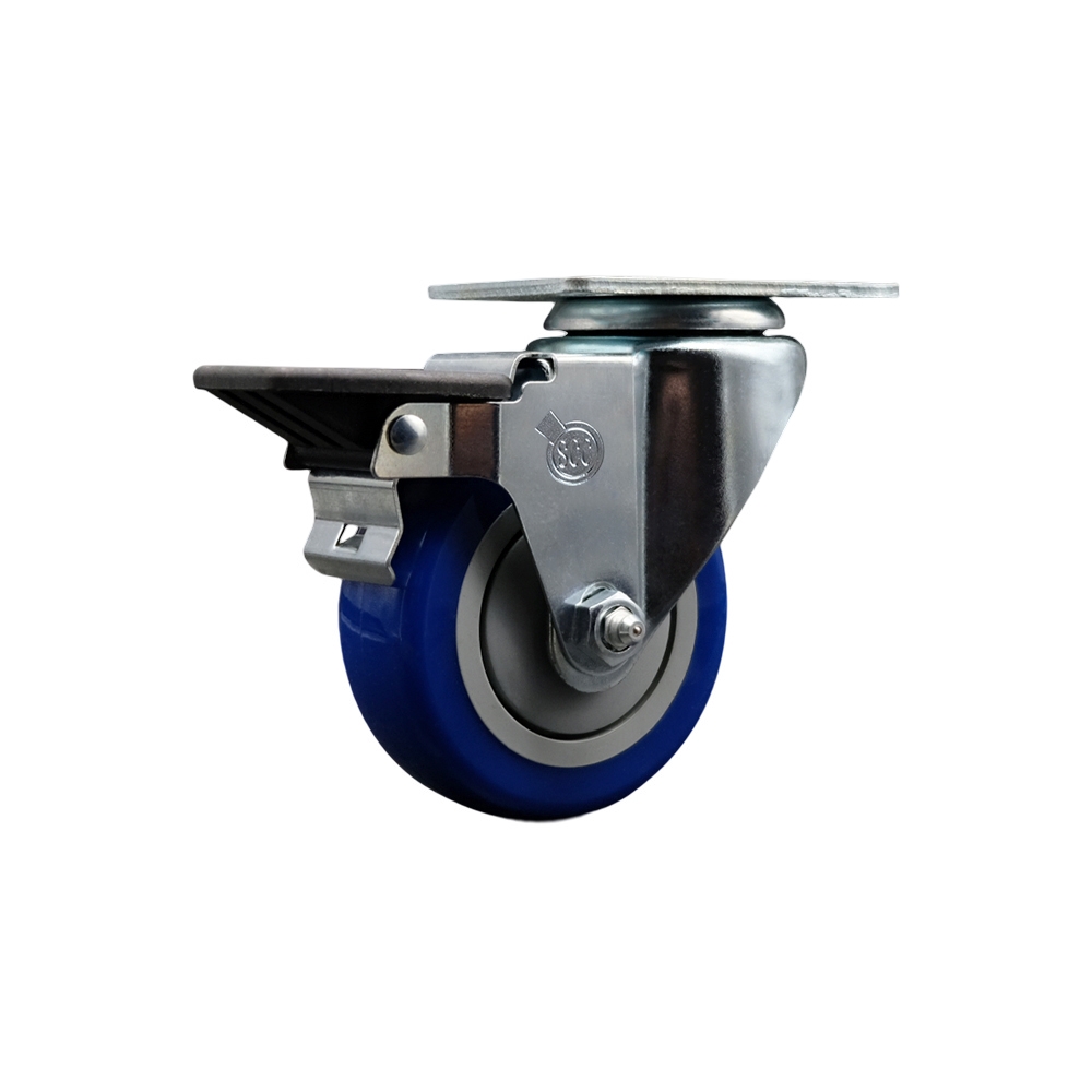 SCC-20S3514-PPUB-BLUE-PLB Polyurethane Swivel Top Plate Swivel Caster with 3.5 in. Blue Wheel & Posi Locking Brake