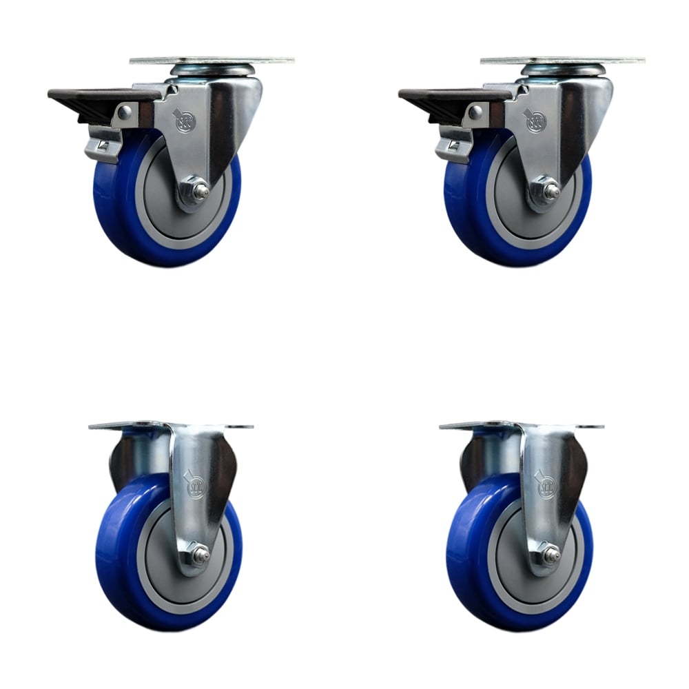 SCC-20S414-PPUB-BLUE-PLB-2-R-2 Polyurethane Swivel Top Plate Caster with 4 in. Blue Wheels - Set of 4