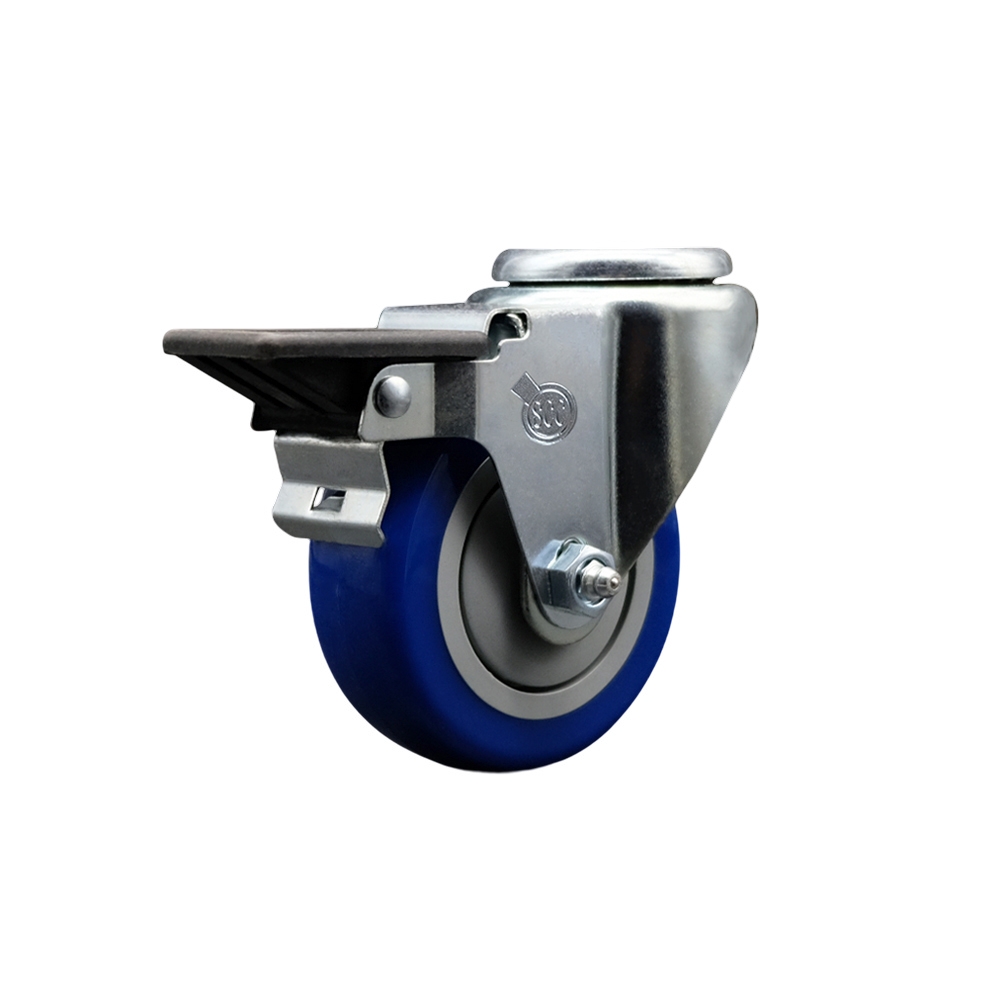 SCC-BH20S3514-PPUB-BLUE-PLB Polyurethane Swivel Bolt Hole Caster with 3.5 x 1.25 in. Blue Wheel & Posi Locking Brake