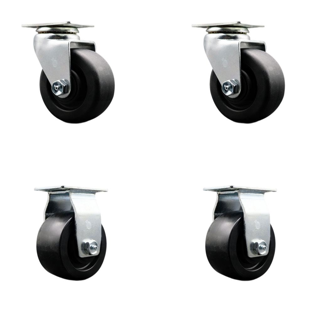 SCC-20S420-POB-2-R-2 Swivel & Rigid Top Plate Caster Set Black 4 in. by 2 in. Polyolefin Wheel Ball Bearing