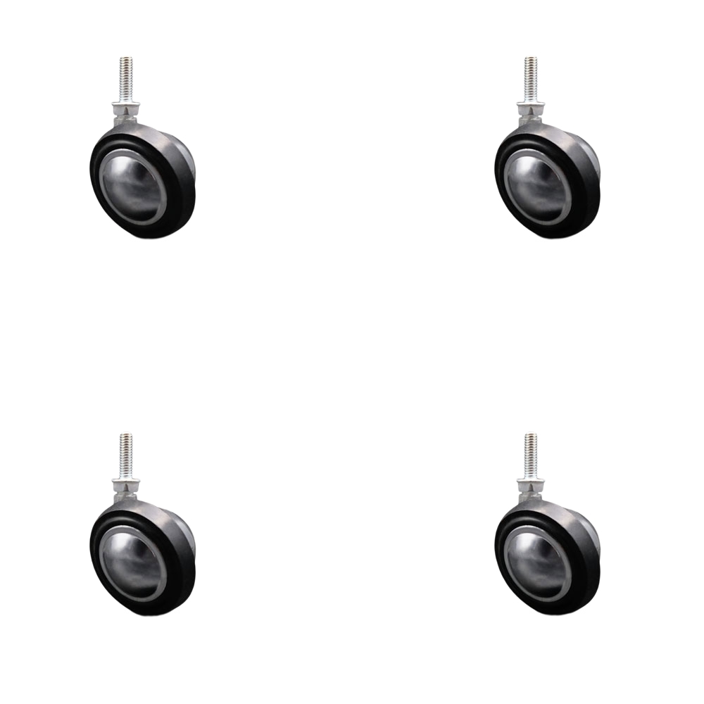 2.25 in. Swivel Metal with Soft Rubber Tread Ball Caster Wheels for Bright Chrome Stem Casters with 0.31 in. 18 TPI x 1 in. Threaded Stem - Set of 4