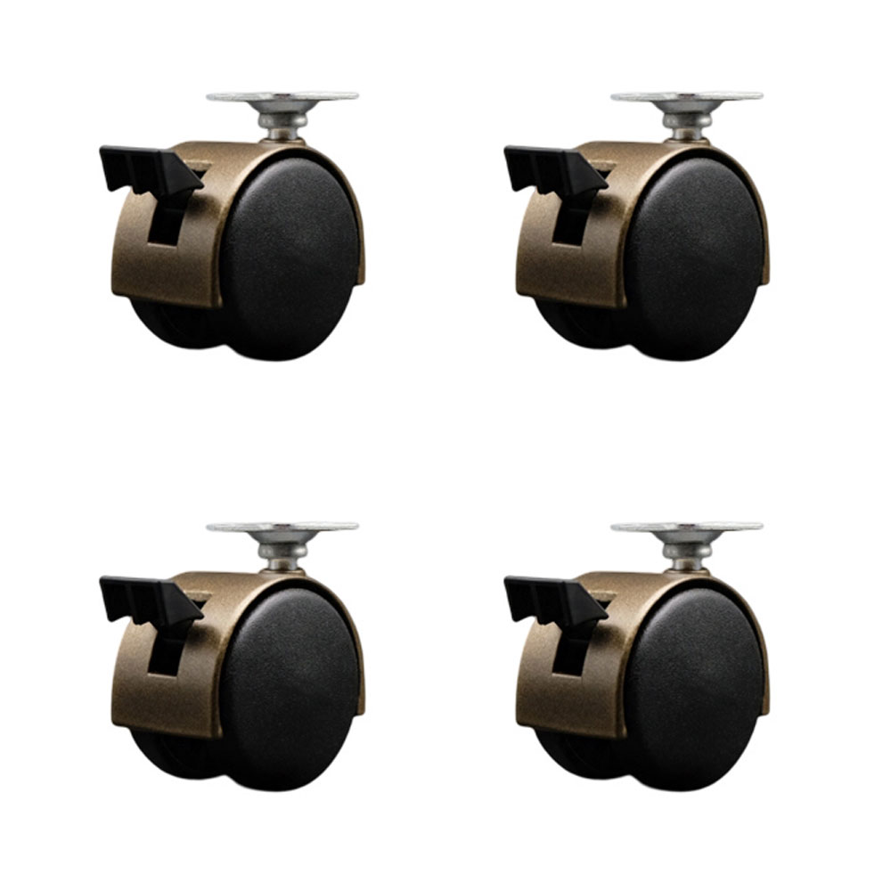 2 in. Swivel Caster Wheels For Furniture-Windsor Antique Metal Hooded Twin Wheel & Brake-1.5 in. by 1.5 in. Overall Top Plate-Casters - Set of 4