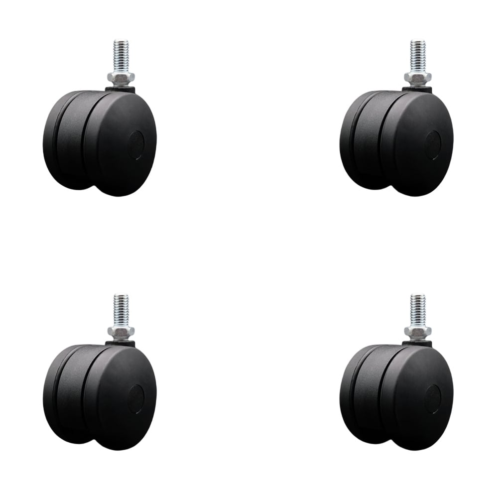 SCC-UHTS02S75-NYS-121310-4 3 in. Extra Large Heavy Duty Office Chair Wheels Nylon Twin Wheels 0.5 in. - 13 TPI x 1 in. Threaded Stems - Set of 4