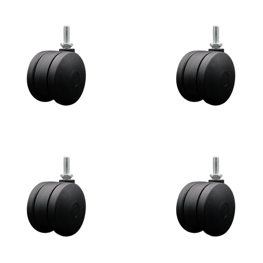 SCC-UHTS02S75-NYS-381610-4 3 in. Extra Large Heavy Duty Office Chair Wheels Nylon Twin Wheels 0.38 in. - 16 TPI x 1 in. Threaded Stems - Set of 4