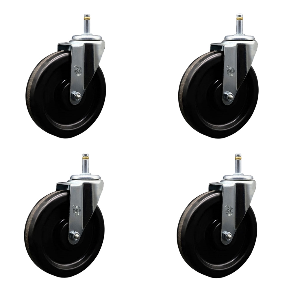 Phenolic Swivel Grip Ring Stem Caster - Black - Set of 4 - 1200 lbs Capacity