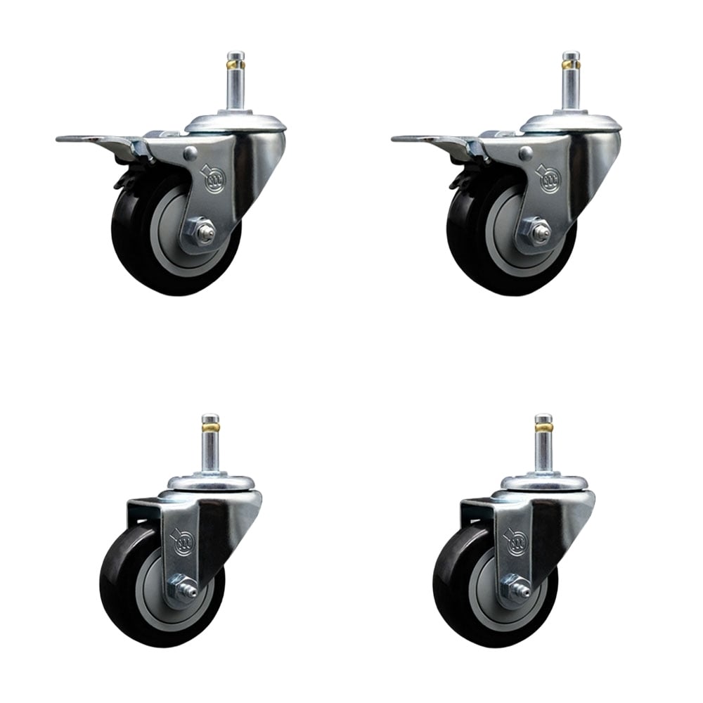 SCC-GRTTL20S314-PPUB-BLK-716138-2-S2 Polyurethane Swivel Grip Ring Stem Caster with 3 x 1.25 in. Black Wheels & 0.43 in. Stems - Set of 4