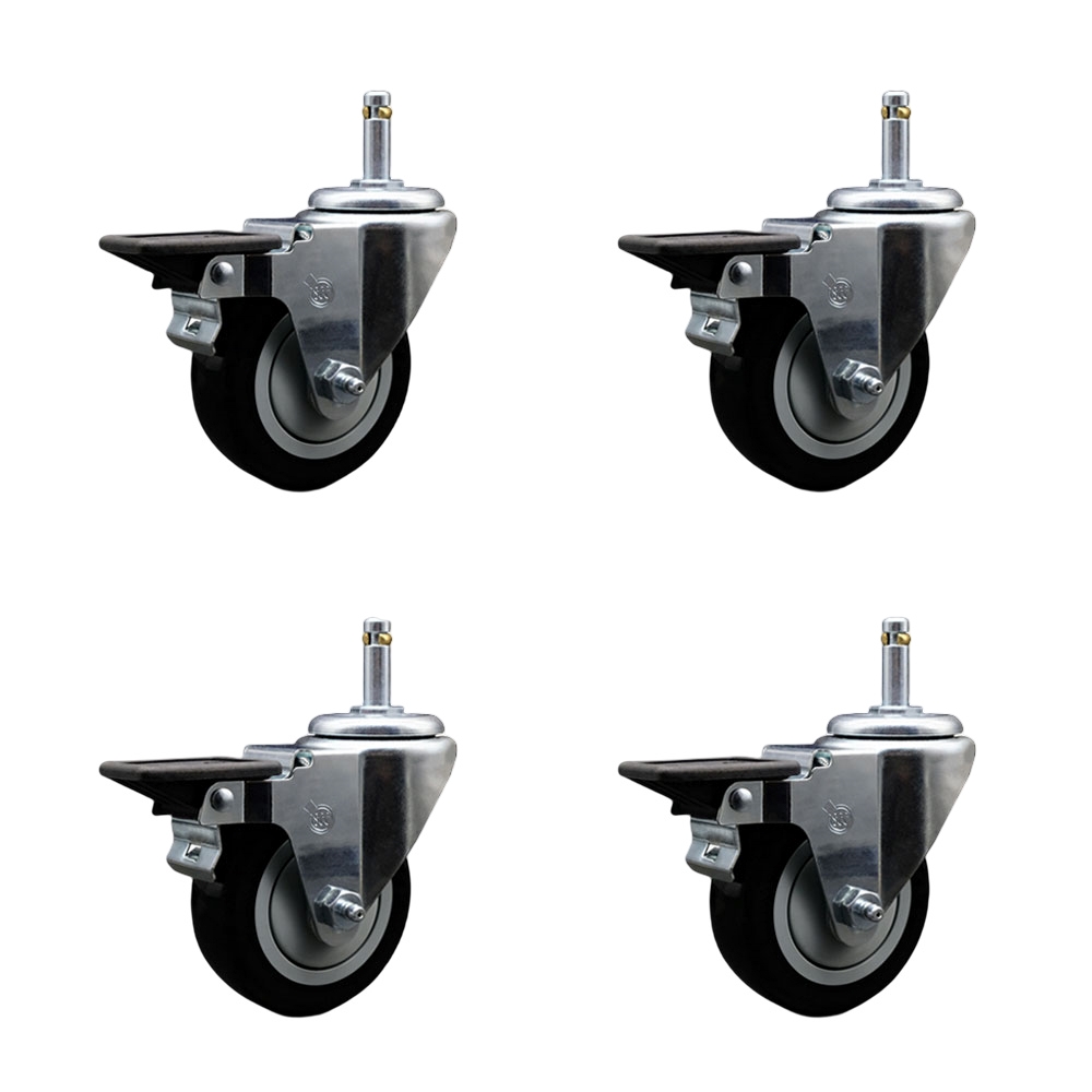 SCC-GR20S3514-PPUB-BLK-PLB-716138-4 Polyurethane Swivel Grip Ring Stem Caster with 3.5 x 1.25 in. Black Wheels & 0.43 in. Stems - Set of 4