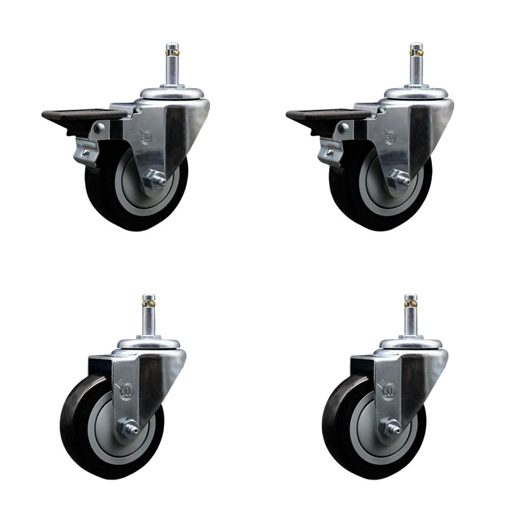 GR20S3514-PPUB-BLK-PLB-716138-2-S-2 Polyurethane Swivel Grip Ring Stem Caster with 3.5 x 1.25 in. Black Wheels & 0.43 in. Stems - Set of 4