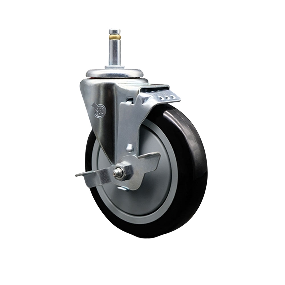 SCC-GR20S514-PPUB-BLK-TLB-716138 Polyurethane Swivel Grip Ring Stem Caster with 5 x 1.25 in. Black Wheel & 0.43 in. Stem & Top Locking Brake