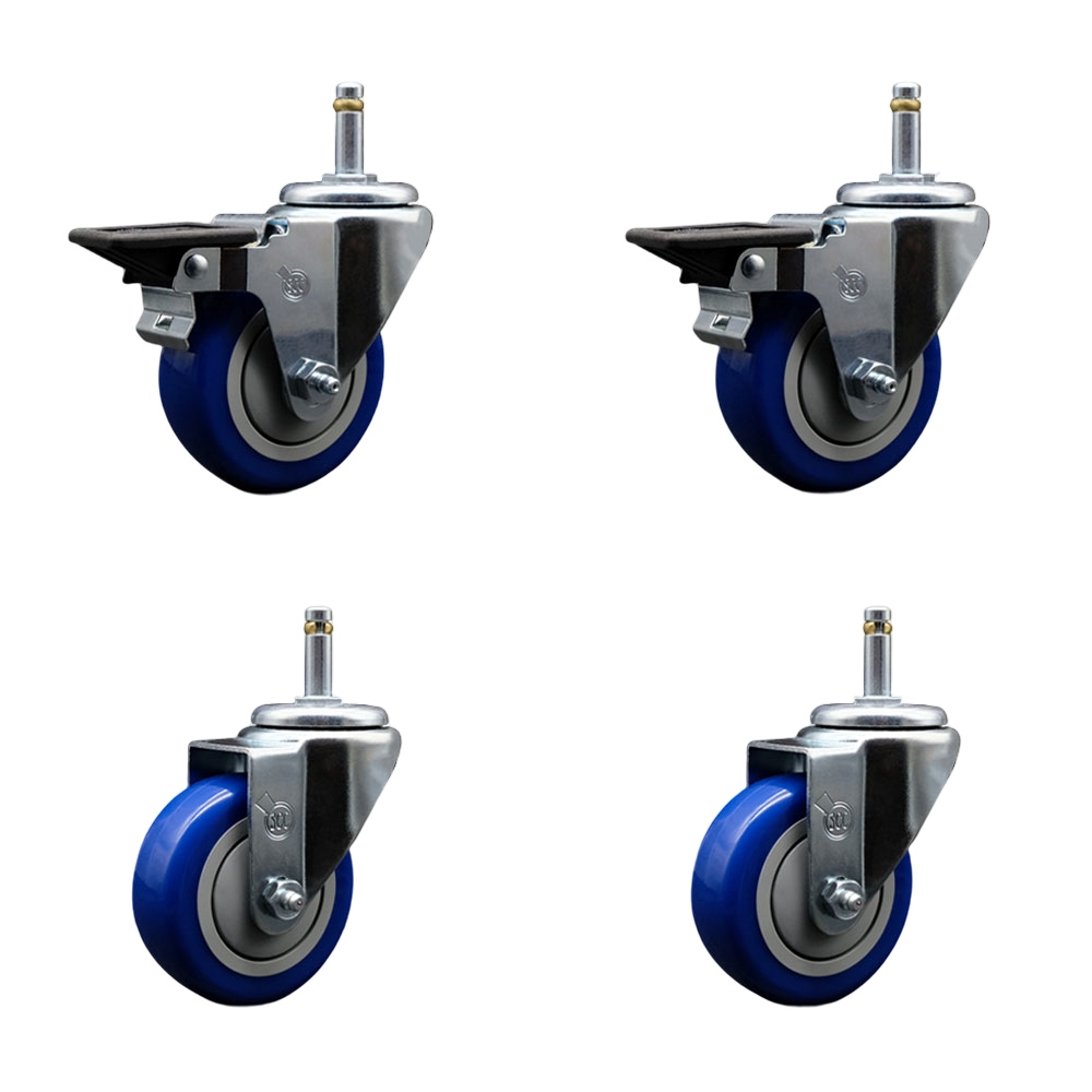 GR20S3514-PPUB-BLUE-PLB-716138-2-S-2 Polyurethane Swivel Grip Ring Stem Caster with 3.5 x 1.25 in. Blue Wheels & 0.43 in. Stems - Set of 4